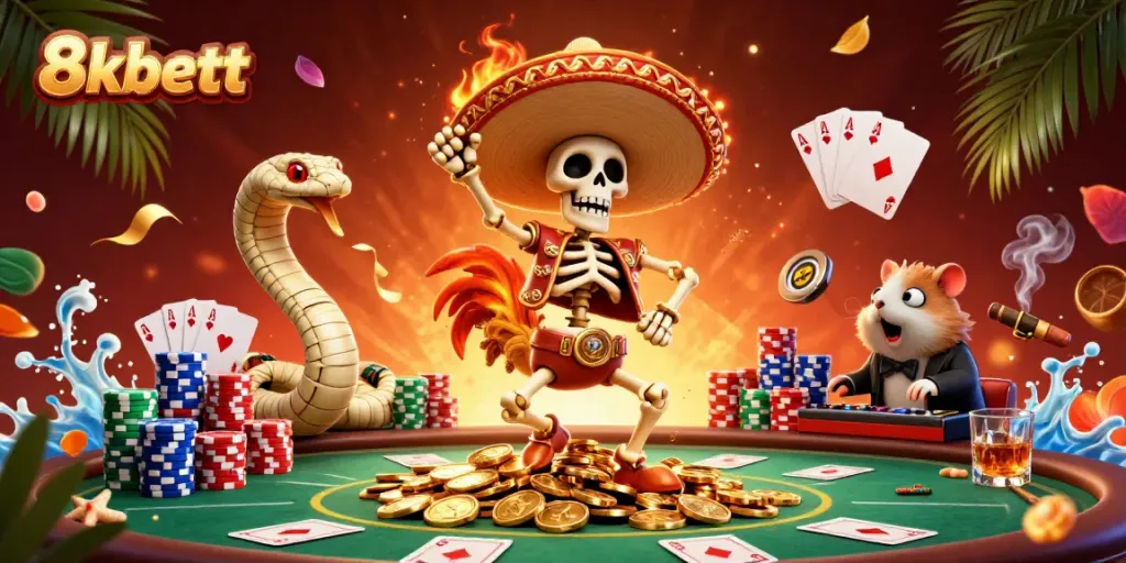Experience the excitement of 8kbett's casino atmosphere with our vibrant 3D illustration.
