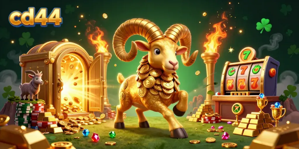 Engage with fortunes as cd44 features golden ram charging through a vibrant casino filled with treasure.