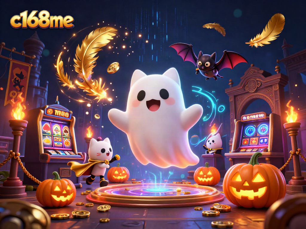 Engage with c168me in this vibrant 3D casino scene featuring whimsical characters.
