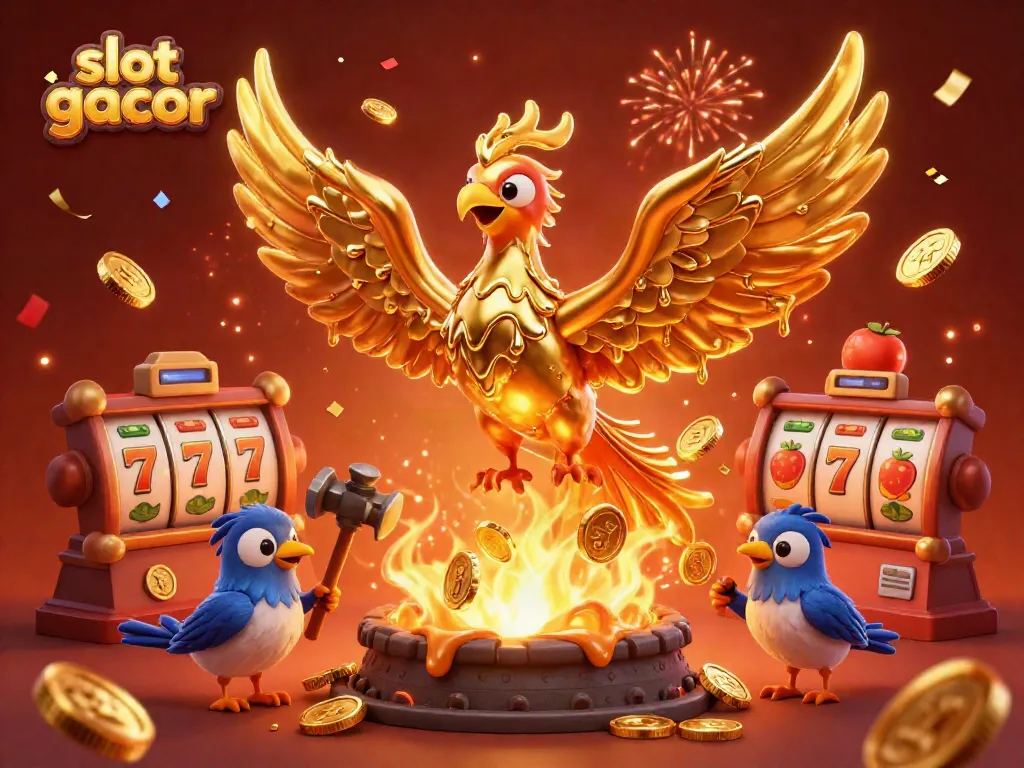 Experience thrilling slot gacor action featuring a golden phoenix and dynamic game elements in an engaging casino scene.
