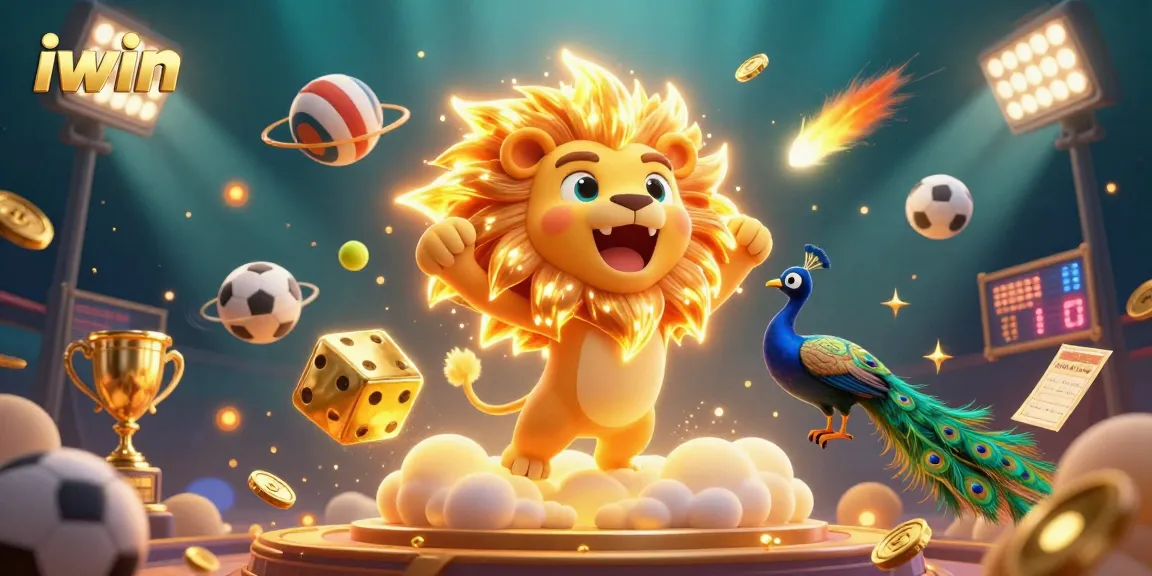 Join the excitement at iwin with a dynamic casino scene featuring sports action and vibrant characters.