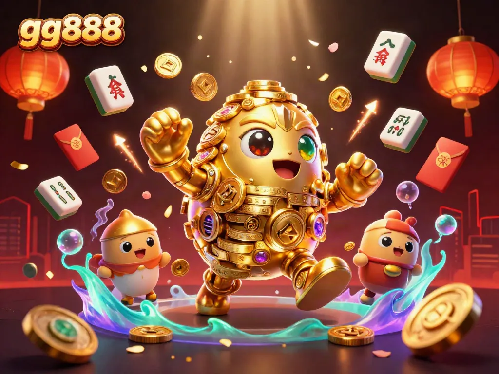 Engage with gg888’s immersive slot experience featuring a golden golem and rich casino elements