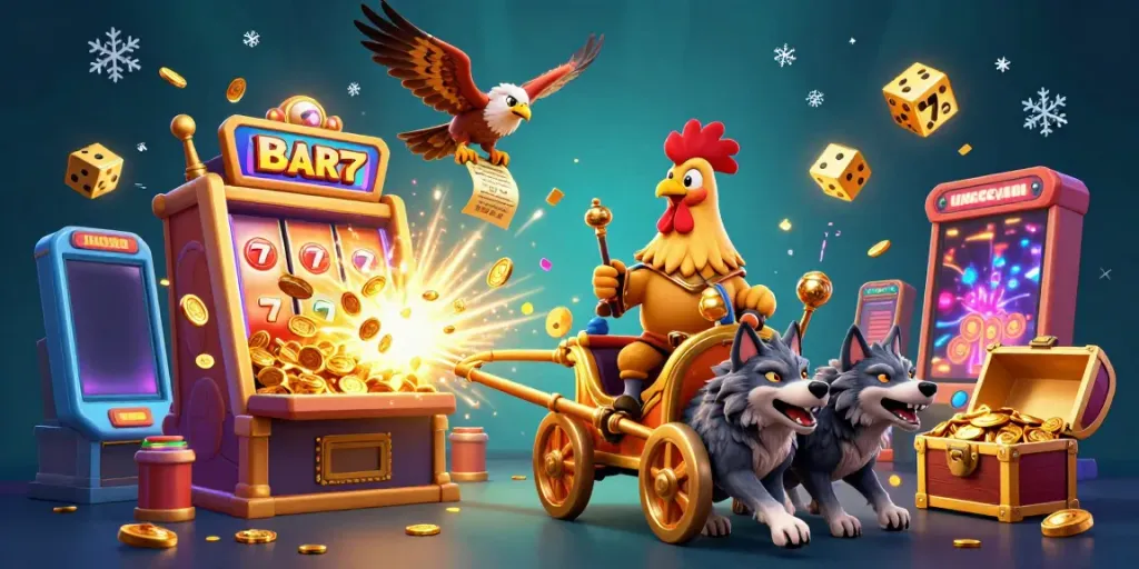 Experience the thrill of winning with link gacor as a rooster warlord and wolves create a jackpot explosion of casino excitement.