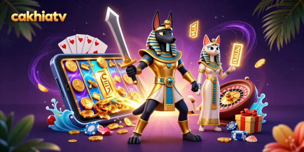 Cakhiatv enhances gambling excitement with Anubis, Bastet, and vibrant slot game visuals.