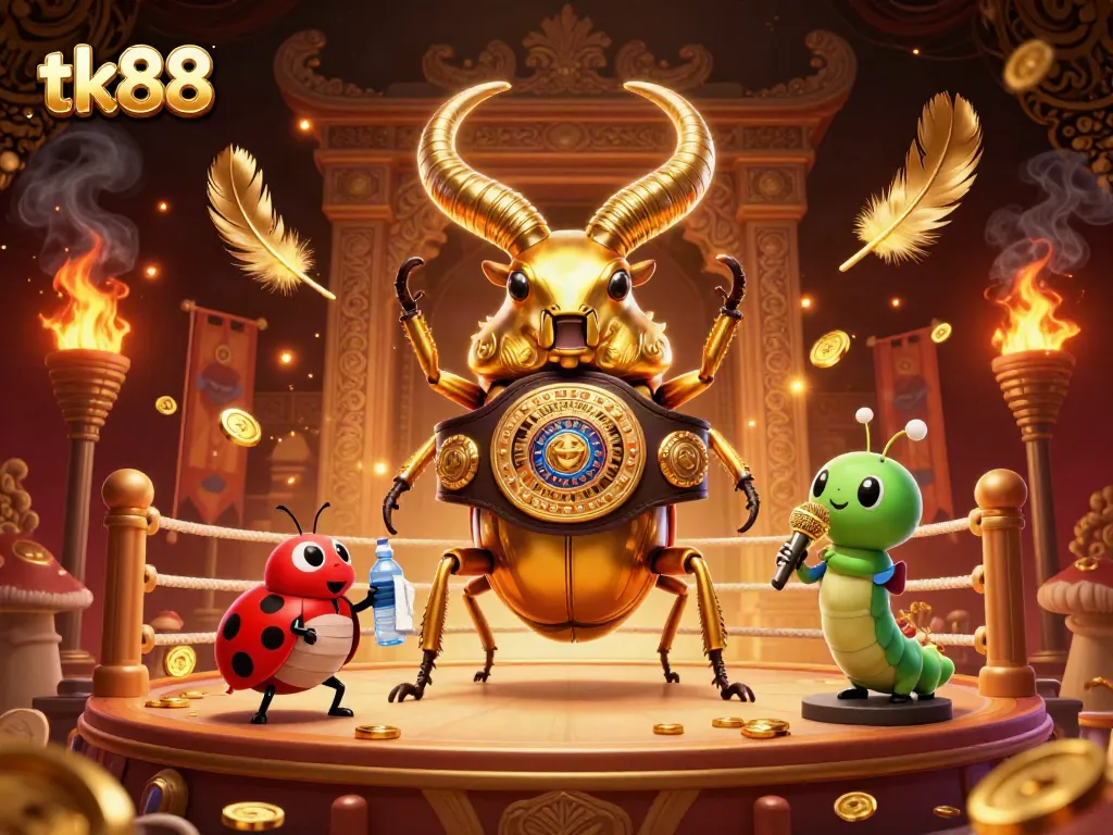 tk88 showcases a vibrant 3D illustration of a giant stag beetle champion square-off for a thrilling casino experience.