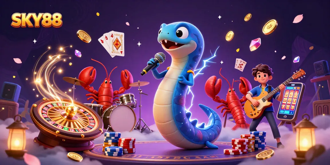 SKY88 immerses players in a lively underwater casino scene with vibrant characters and casino elements.