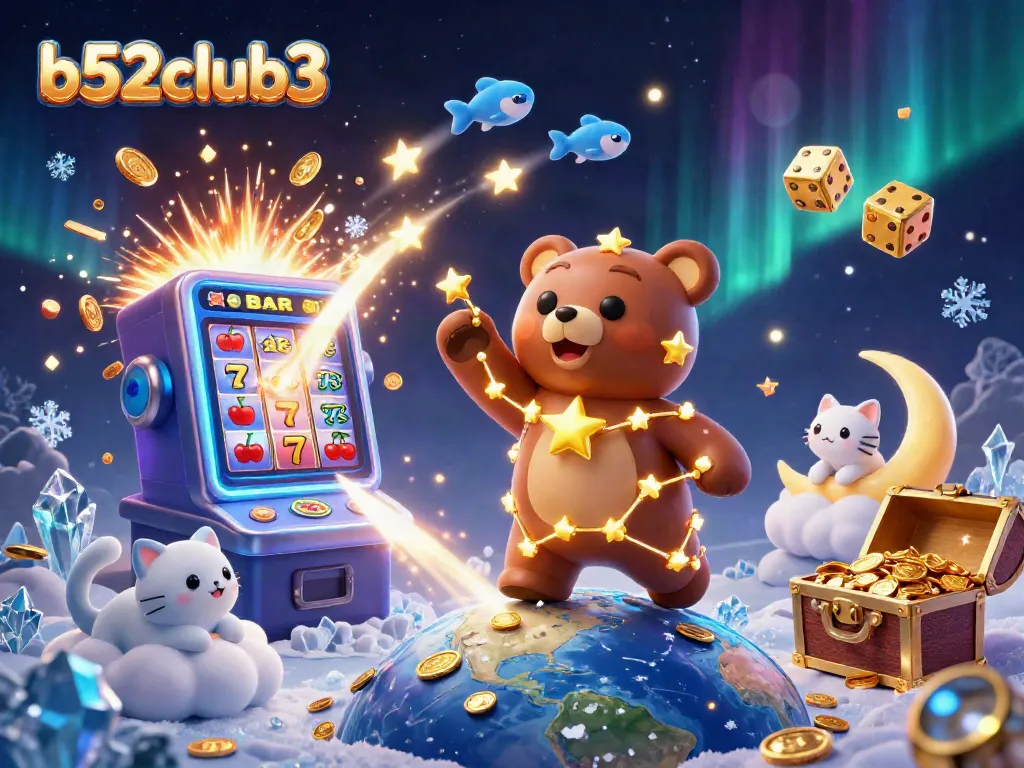 Experience the b52club3 excitement with a vibrant slot machine jackpot explosion and gold coins galore.