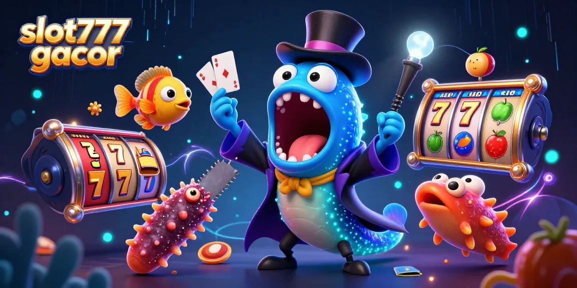 Engaging scene illustrating slot777 gacor with a bioluminescent eel magician and casino elements.