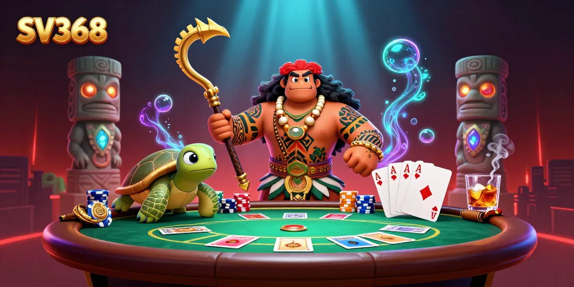 Engage in thrilling poker excitement at SV368 with unique characters and vibrant casino elements.