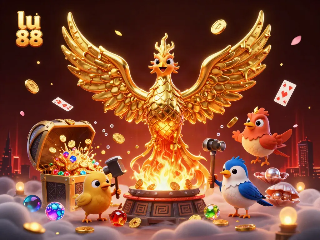 Experience thrilling wins at lu 88 with a powerful phoenix delivering gold coins in a dynamic casino scene.