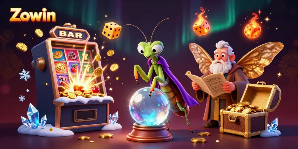 Engage with Zowin's immersive casino experience featuring colorful games and vibrant characters.