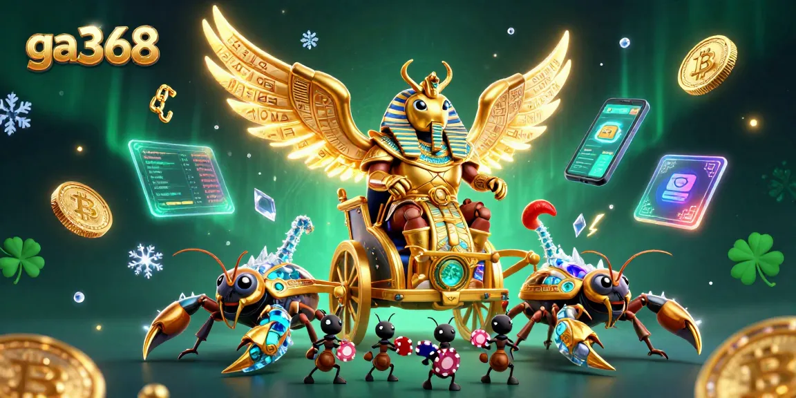 Experience thrilling bets at ga368 with a luminous arena, golden scarabs, and vibrant crypto elements.