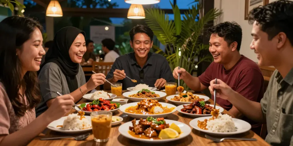 Enjoy a communal feast of Nasi Kandar flavors at rokok88 with friends.