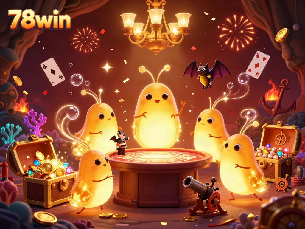Experience thrill at 78win's vibrant casino scene with glowing characters and dynamic elements.