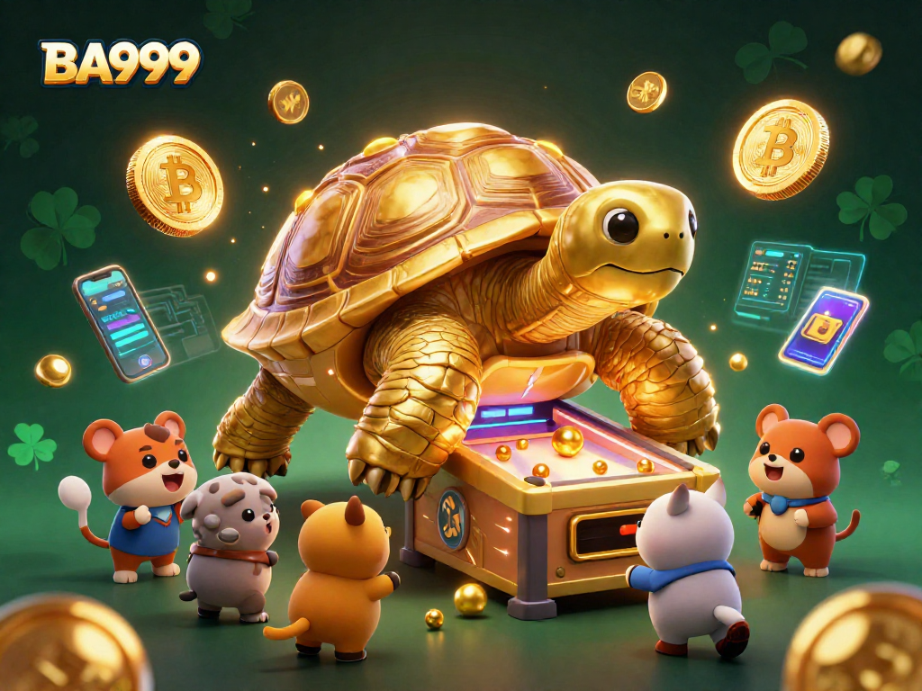 Engage in exciting gaming action at BA999 with vibrant crypto-themed visuals and dynamic characters.