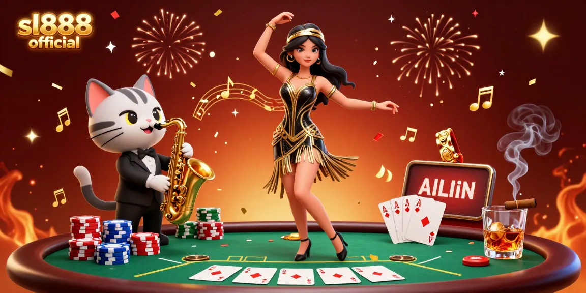 Experience winnings with sl888 official; vibrant 3D illustration of a glamorous casino scene.