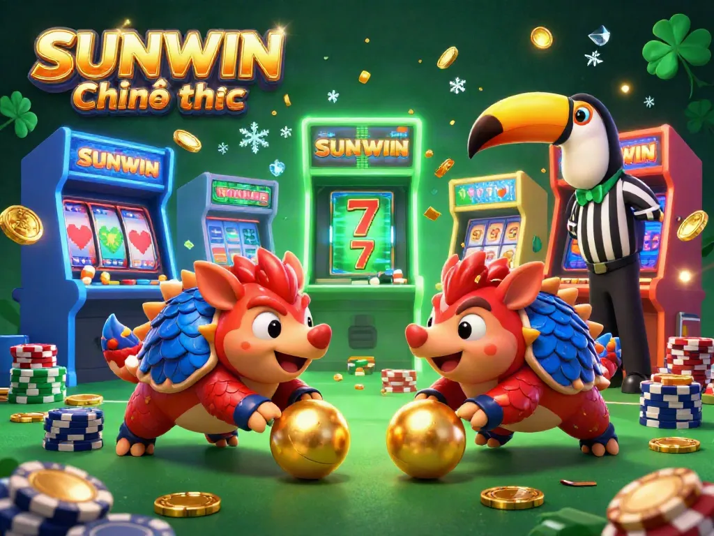 Experience the thrilling excitement of SUNWIN Chính thức with pangolins competing in a vibrant casino scene.