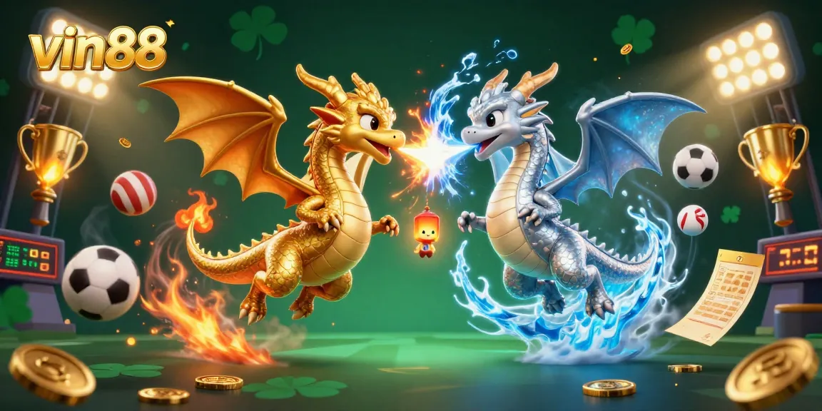 Experience exciting gameplay at vin88 with dynamic sports elements and animated dragons in a 3D fantasy scene.
