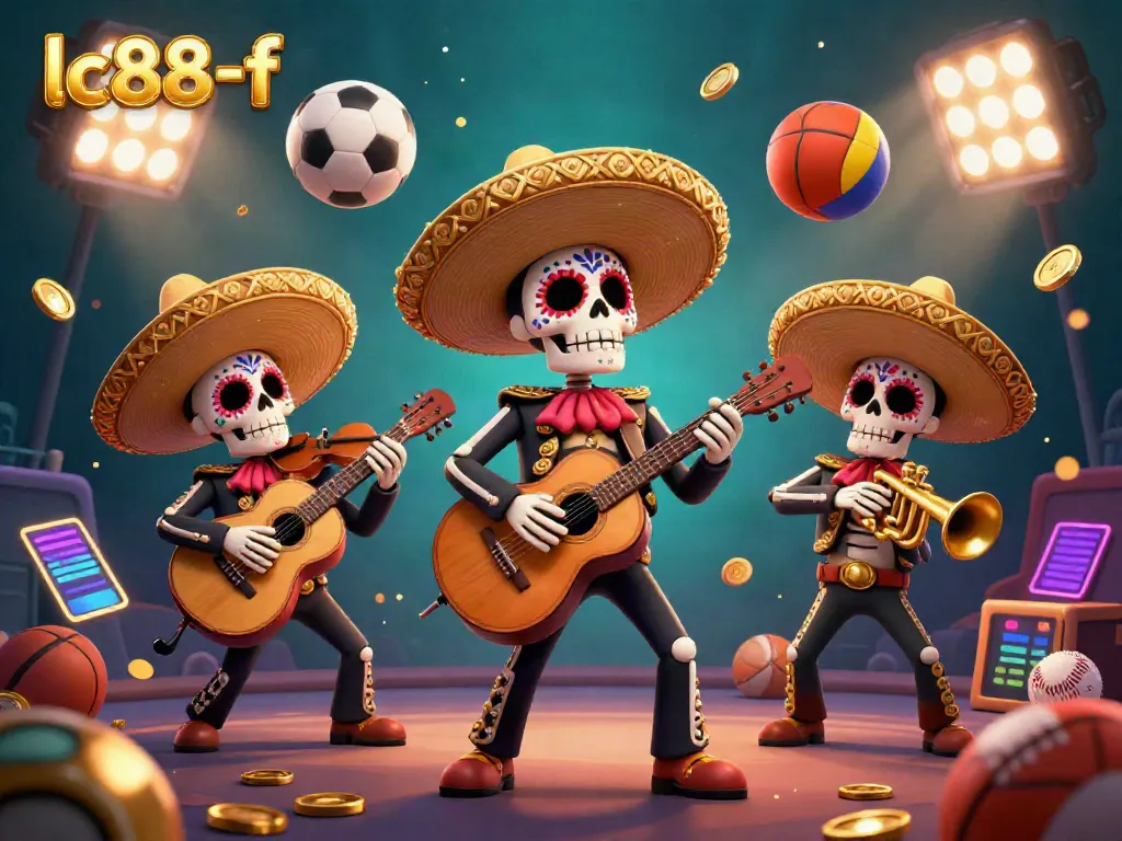 Celebrate wins with lc88-f in this vibrant mariachi-themed casino scene, showcasing sports and betting elements.