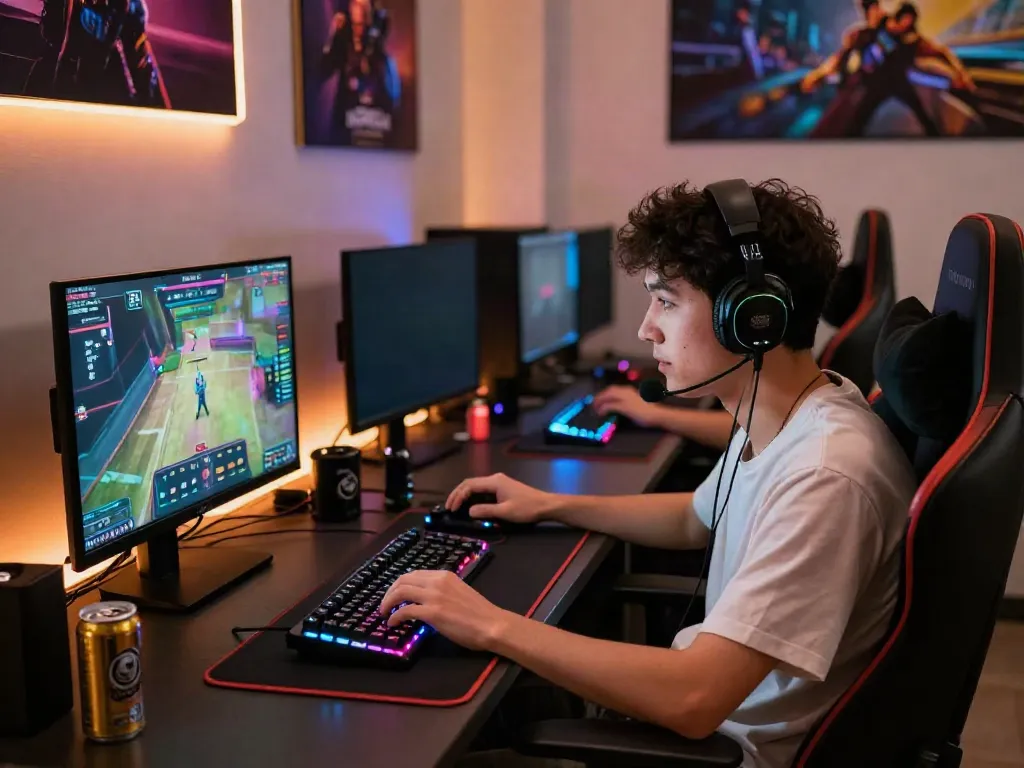 Gamer immersed in 78win gameplay in a vibrant gaming room