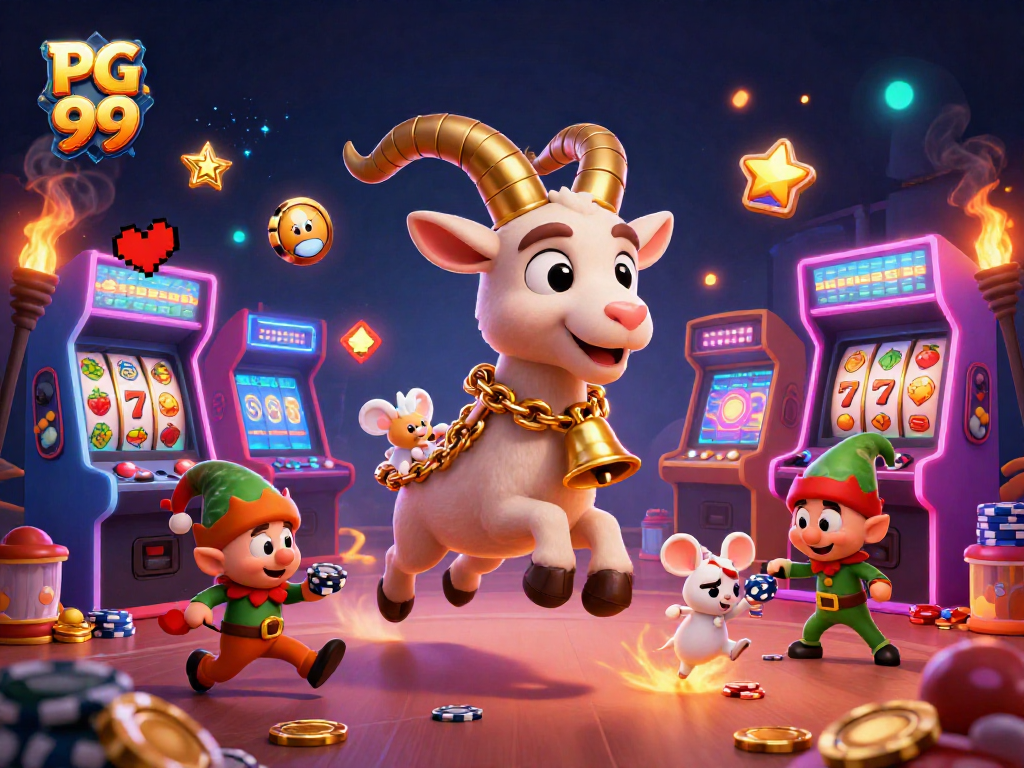 Engage in thrilling gameplay with PG 99 at a whimsical holiday casino featuring a festive Krampus and elf gremlins.