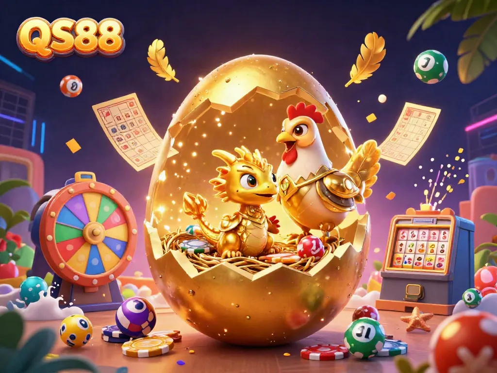 Experience the exciting world of QS88 with a golden dragon and vibrant lottery elements.