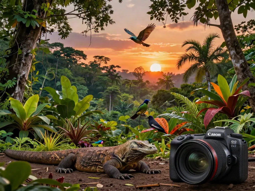 rokok88 showcases Indonesia's stunning biodiversity with vibrant flora and fauna in a tropical rainforest.
