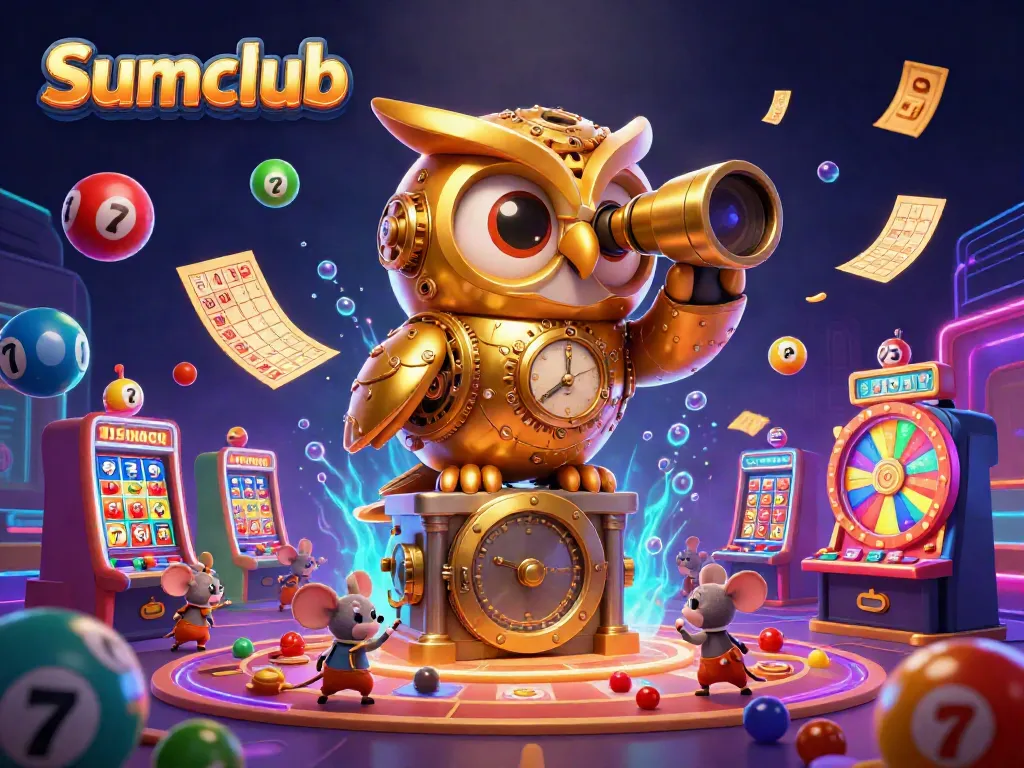 Win big at Sumclub with an exciting 3D casino scene featuring vibrant characters and games.