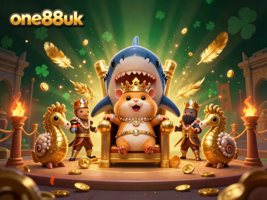 Experience thrilling action at one88uk with a fierce hamster king and seahorse guards in a vibrant casino scene.