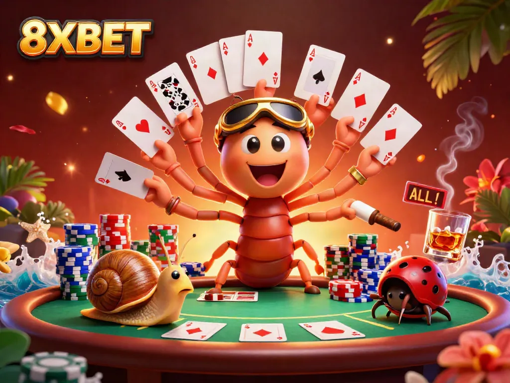 Experience the vibrant 8XBET casino scene with engaging characters and thrilling poker action.