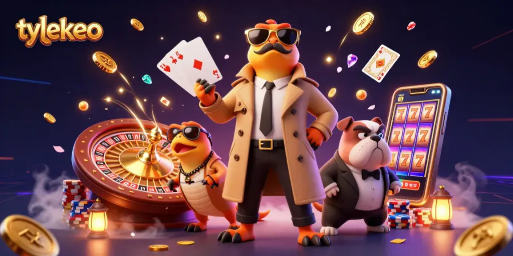 Experience thrilling gameplay with tylekeo featuring three cartoon raptors in disguise at a VIP casino.