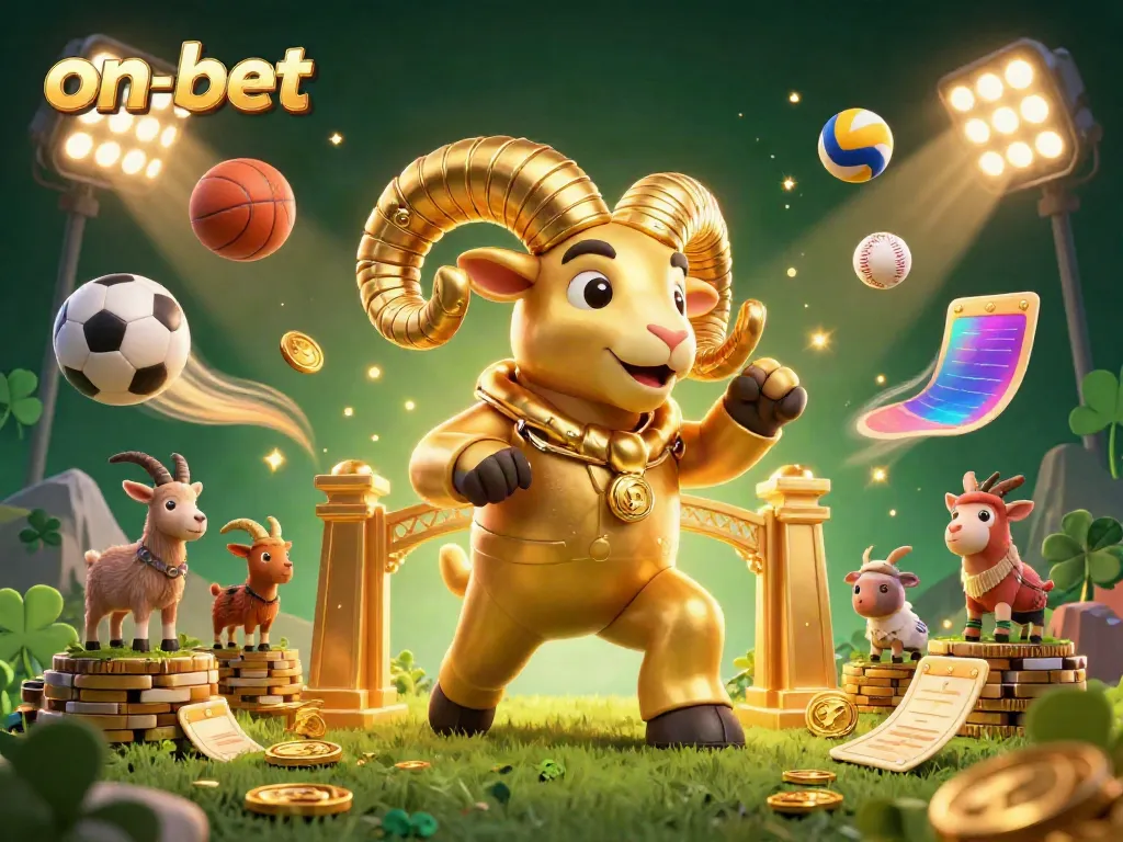 Engage with on-bet's immersive 3D casino experience featuring dynamic sports elements and golden ram.