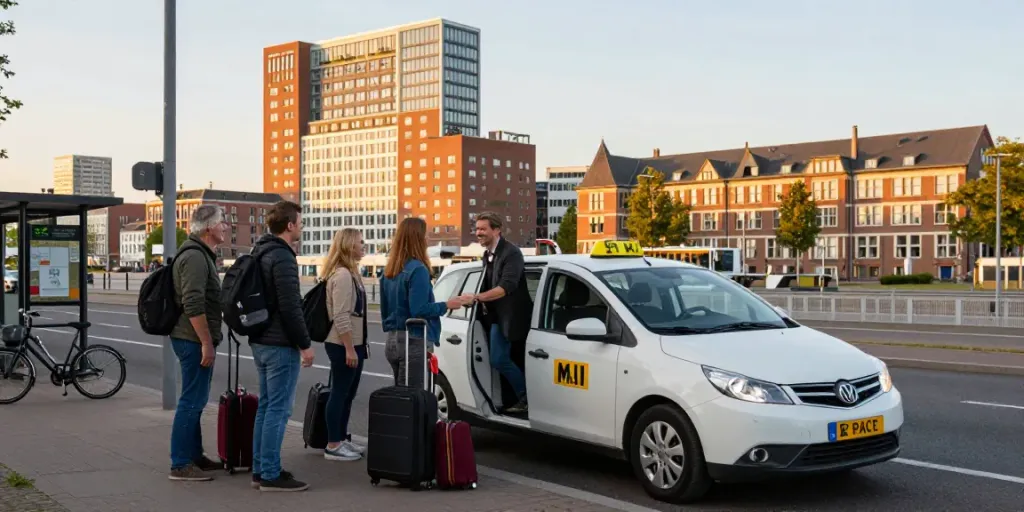 Taxi Rotterdam met vriendelijke chauffeur die passagiers verwelkomt in de stad Rotterdam.