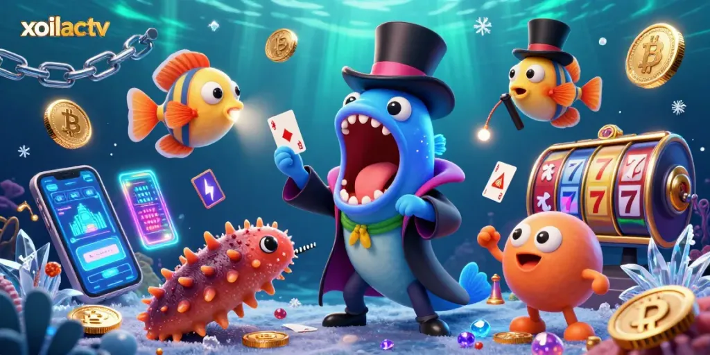 Experience thrilling card tricks at xoilactv's underwater casino with bioluminescent characters