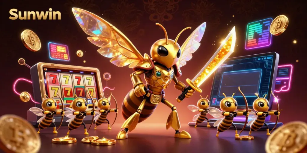 Engage with Sunwin's vivid casino adventure featuring samurai hornet and glowing crypto elements.