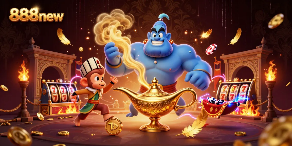 Engage with the excitement of 888new through a vibrant 3D casino scene featuring iconic characters and elements.