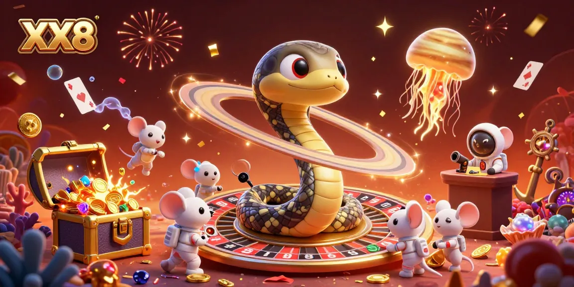 Engage with an exciting XX8 atmosphere featuring a cosmic roulette wheel and playful astronauts.