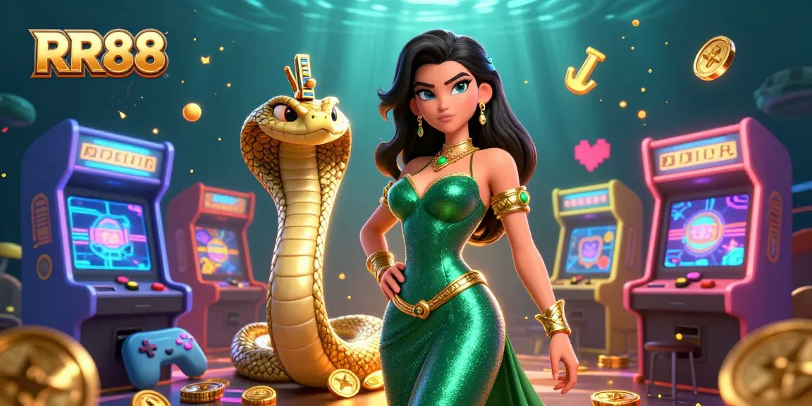 Engage with thrilling RR88 gaming experiences featuring vibrant arcade machines and stunning characters.