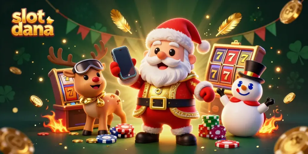 Permainan slot dana di kasino yang menampilkan Santa, rusa, dan boneka salju