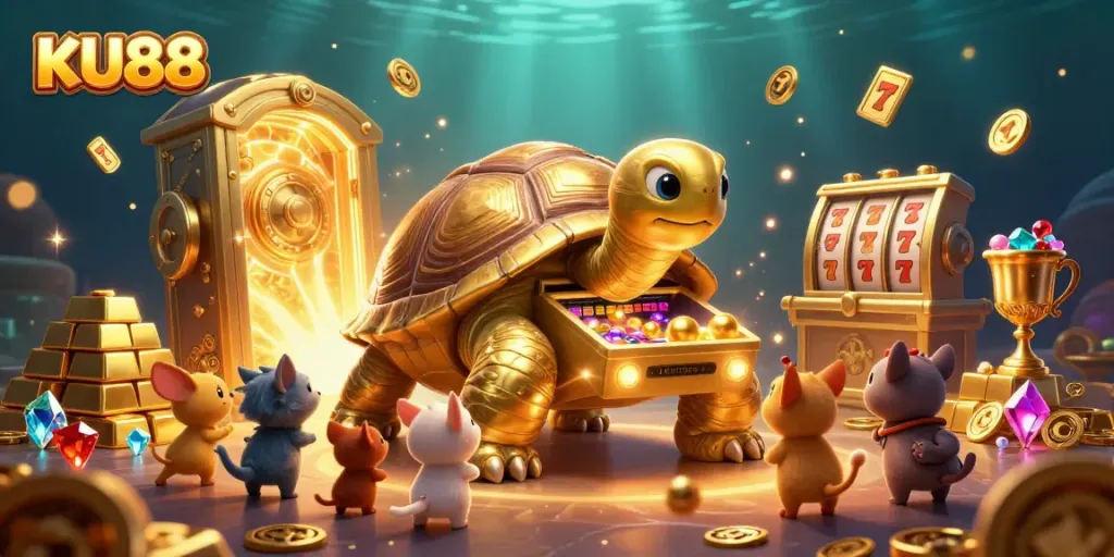Engage in thrilling KU88 gameplay with vibrant action scenes featuring gold treasures and joyful characters.