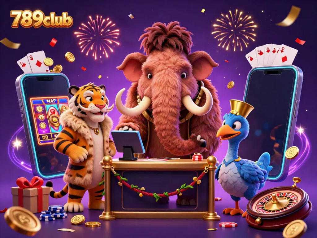 Experience thrilling moments at 789club with a vibrant casino scene featuring a woolly mammoth bouncer.