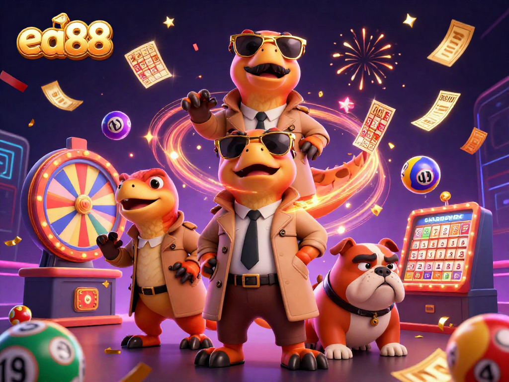 Enjoy thrilling gameplay at ea88 with raptors and vibrant casino elements in a dynamic illustration.