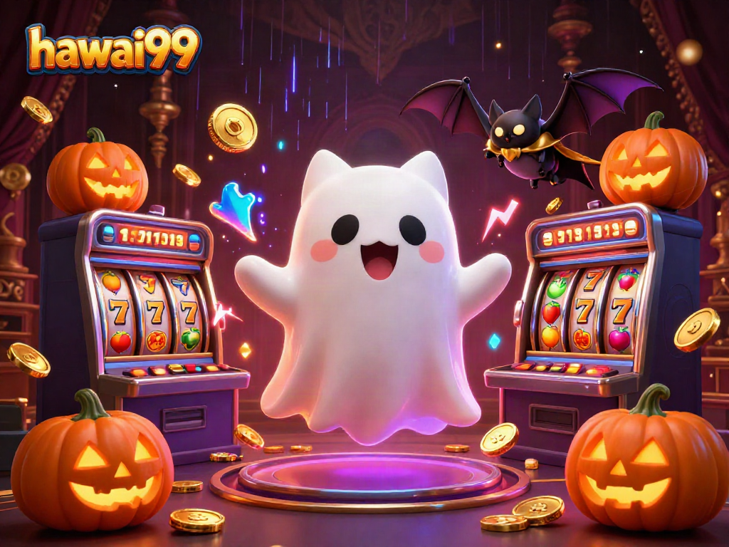 Experience thrilling gameplay at hawai99 with ghost cat and vampire bat in a haunted casino.