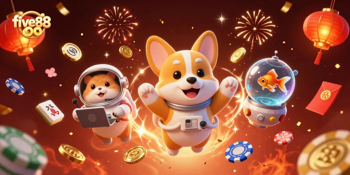 Experience thrilling gameplay with five 88 in a dynamic space casino scene featuring colorful elements.