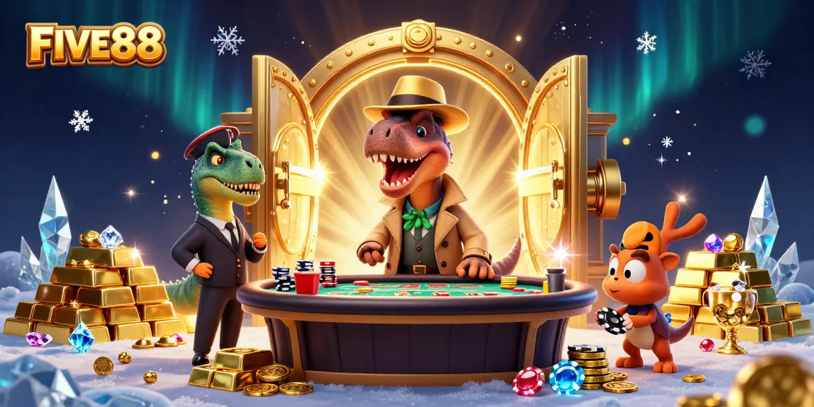 FIVE88 offers thrilling blackjack action with dynamic 3D illustration of cartoon characters at the table.