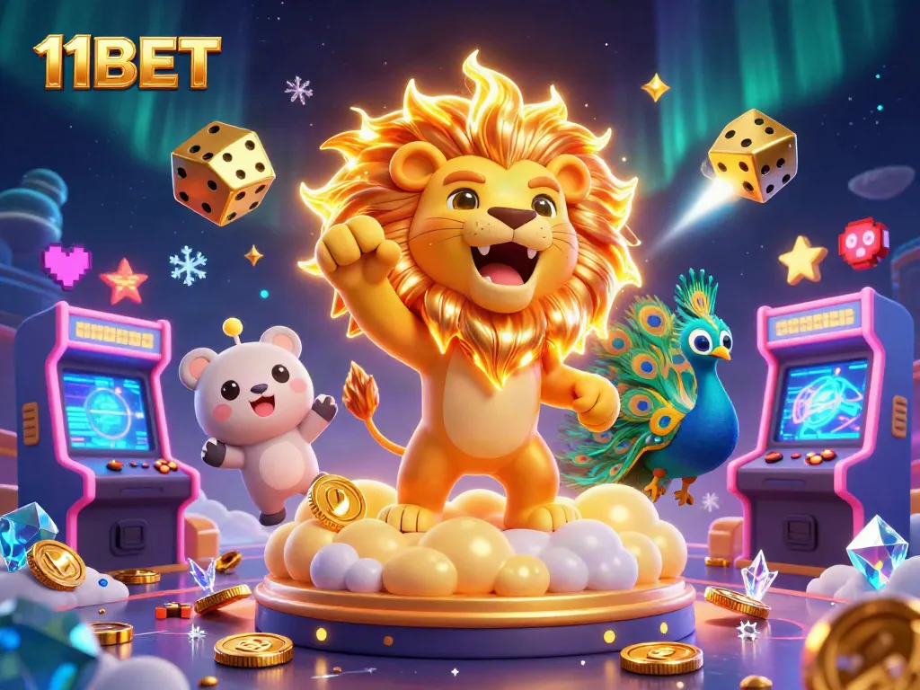 Experience the thrill at 11BET with colorful casino elements and vibrant gaming symbols.
