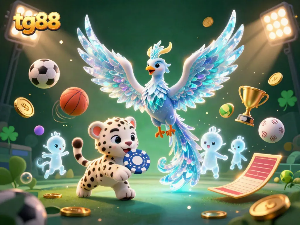Experience the excitement of tg88 with dazzling characters and dynamic sports elements in a vibrant casino scene.