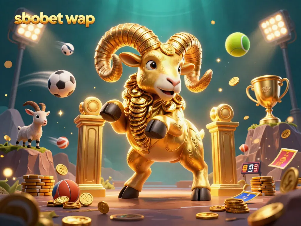 Engage in sbobet wap sports betting with a vibrant illustration of a golden ram charging forward.