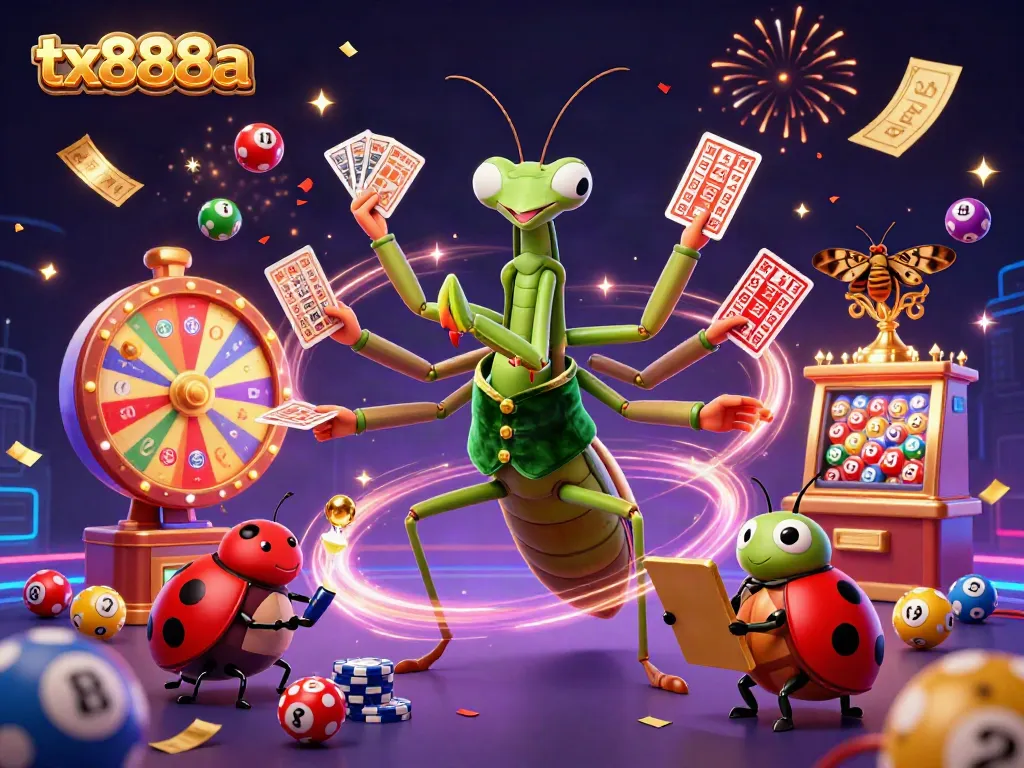 Engage with tx888a's vibrant celebration scene, showcasing card skills and festive gaming elements.