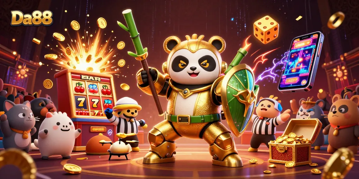 Experience thrilling gameplay with Da88 featuring a golden panda in a dynamic casino scene.